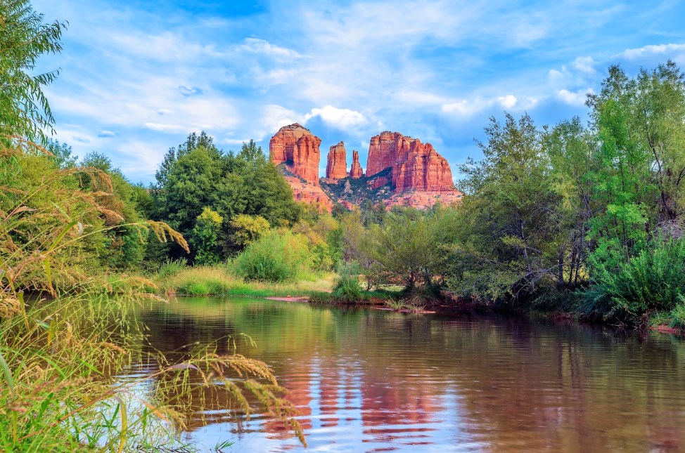 a wonderful canyon landscape with a river and trees