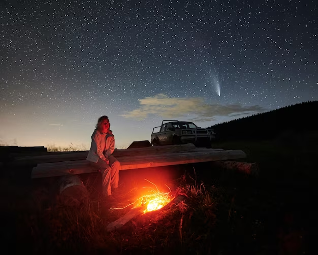 Girl sitting near the fire