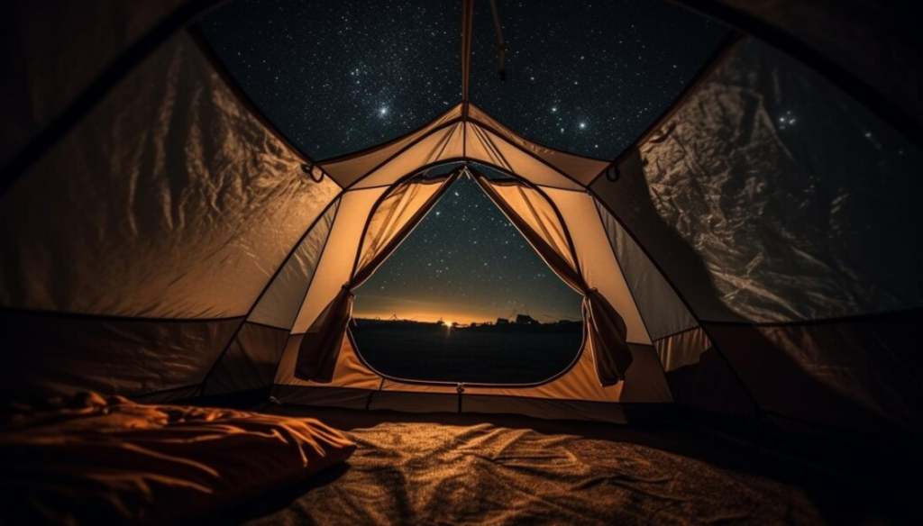 tent with pillows, stars in the sky